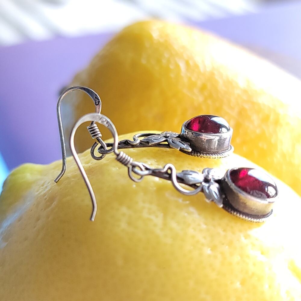 Sterling Silver Ivy + Garnet Drop Earrings - Picture 5 of 6